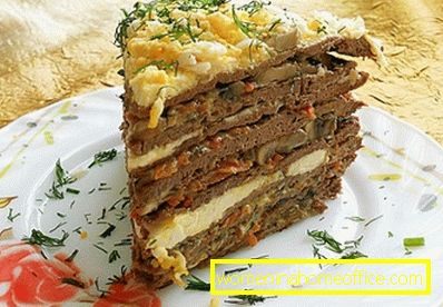 Chicken liver cake with mushrooms