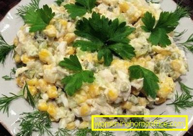 Salad with boiled chicken breast and corn